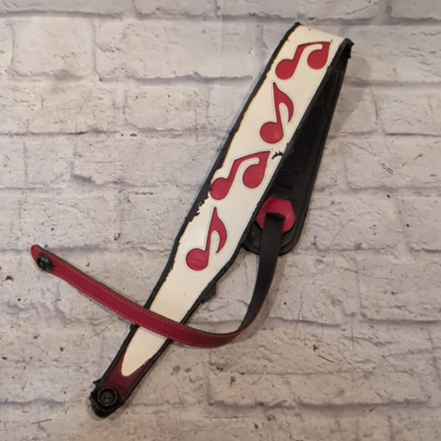 3" Music Notes SRV Stevie Ray Vaughn Red / White Strap w/ Dunlop Strap Locks