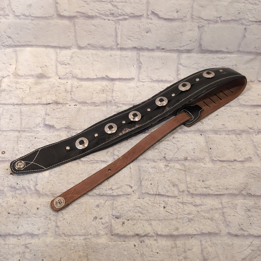 Walker & Williams C-44 Concho Double Padded Premium Black 3.5" Guitar Strap w/ Dunlop Strap Locks