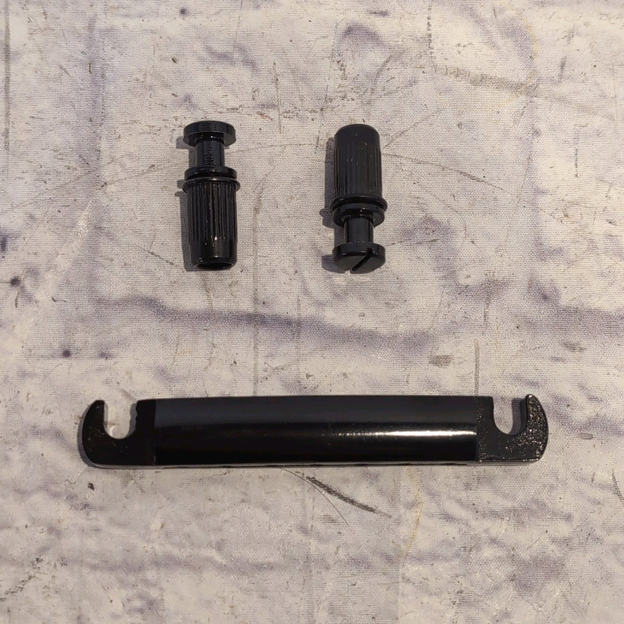 Black 7 String Stop Bar Tailpiece with Anchors and Studs