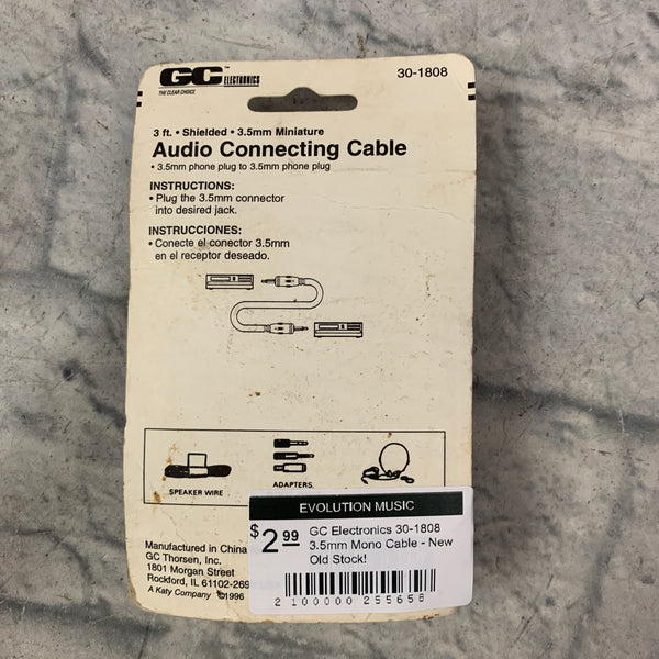 GC Electronics 301808 3.5mm Mono Cable New Old Stock! Evolution Music