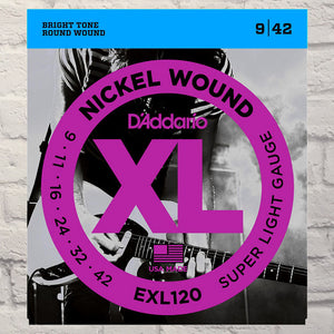D'Addario EXL120 Super Light Nickel Wound Electric Guitar Strings 9-42