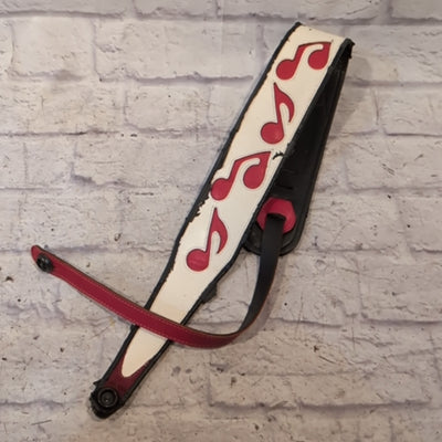 3" Music Notes SRV Stevie Ray Vaughn Red / White Strap w/ Dunlop Strap Locks