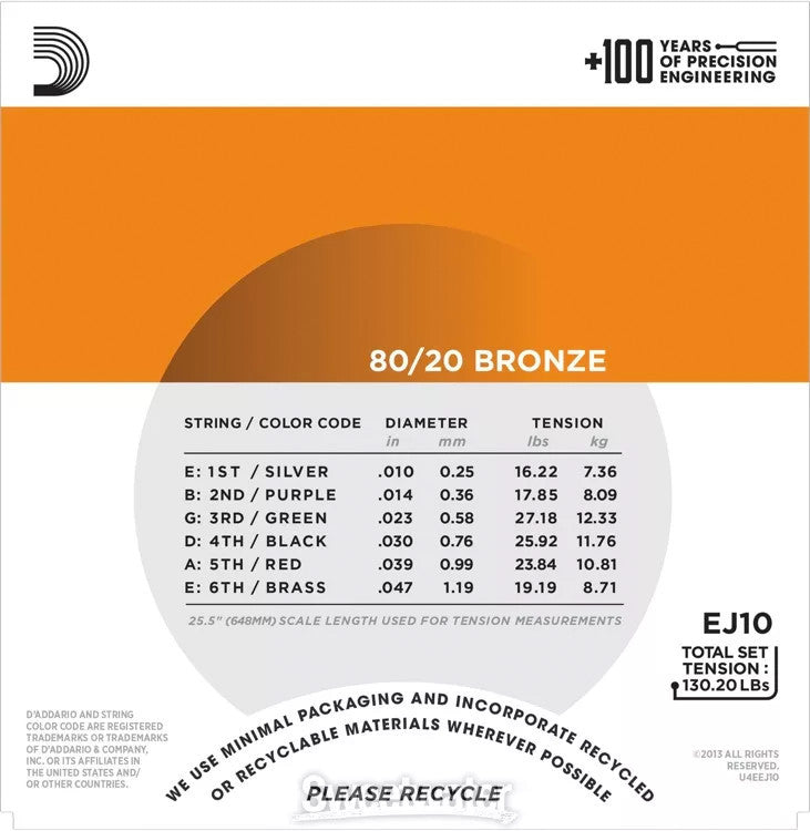 D'Addario EJ10 Extra Light 80/20 Bronze Acoustic Strings 10-47