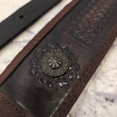 2.5" Walker & Williams Vintage Style Brown / Black Leather Concho Strap w/ Dunlop Strap Locks