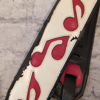 3" Music Notes SRV Stevie Ray Vaughn Red / White Strap w/ Dunlop Strap Locks