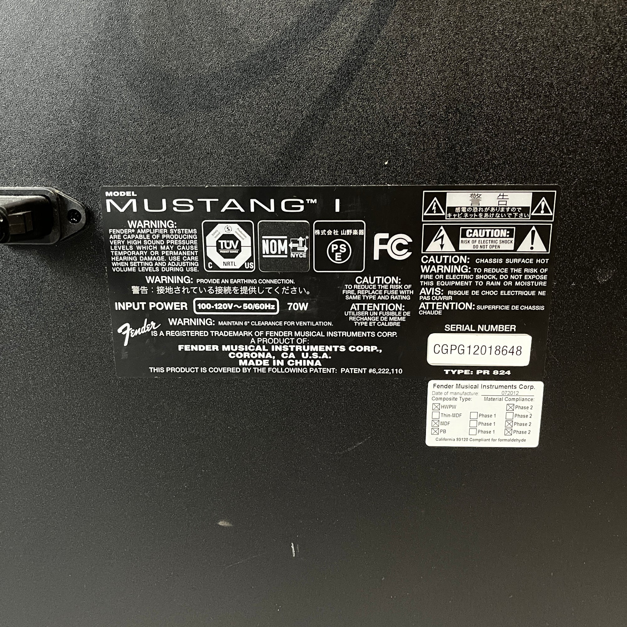 Fender Mustang I 20-Watt 1x8" Modeling Guitar Combo 2012 - Black