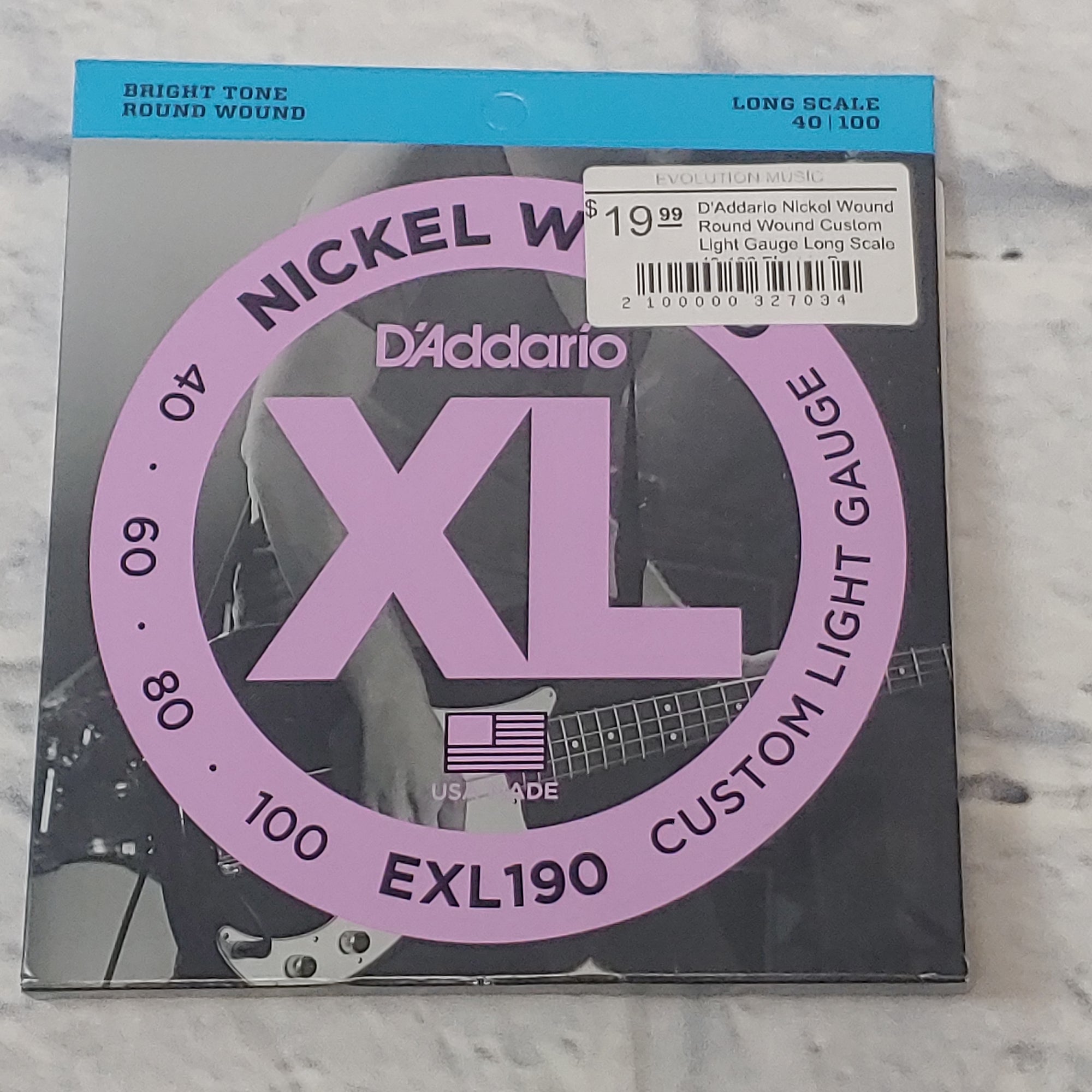 D'Addario Nickel Wound Round Wound Custom Light Gauge Long Scale 40-100 Electric Bass Strings