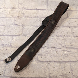 2.5" Walker & Williams Vintage Style Brown / Black Leather Concho Strap w/ Dunlop Strap Locks