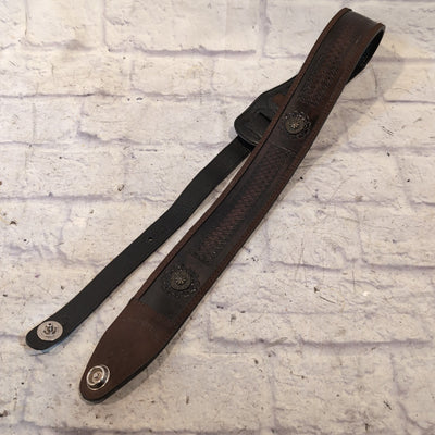 2.5" Walker & Williams Vintage Style Brown / Black Leather Concho Strap w/ Dunlop Strap Locks