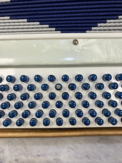 Vintage Italian Accordion Model C10 White with Blue Sparkle Keys
