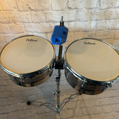 DeRosa Timbales 13 & 14 Inch with Pearl Stand and LP Blue Jam Block