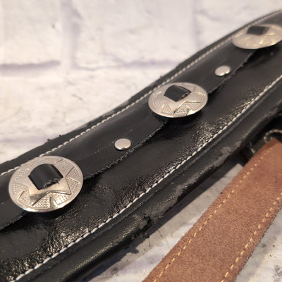 Walker & Williams C-44 Concho Double Padded Premium Black 3.5" Guitar Strap  w/ Dunlop Strap Locks