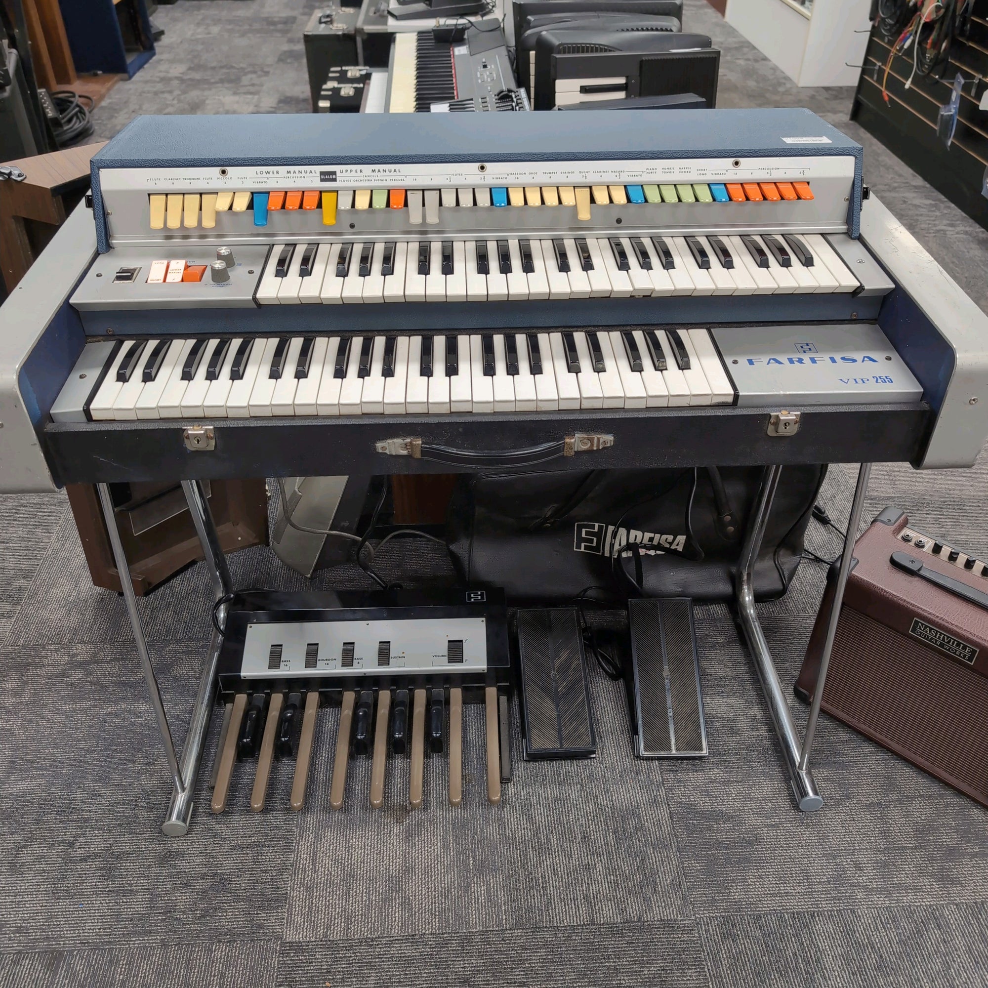farfisa pedal Farfisa VIP-255 Combo Organ Double Manual with Pedals CLEAN!
