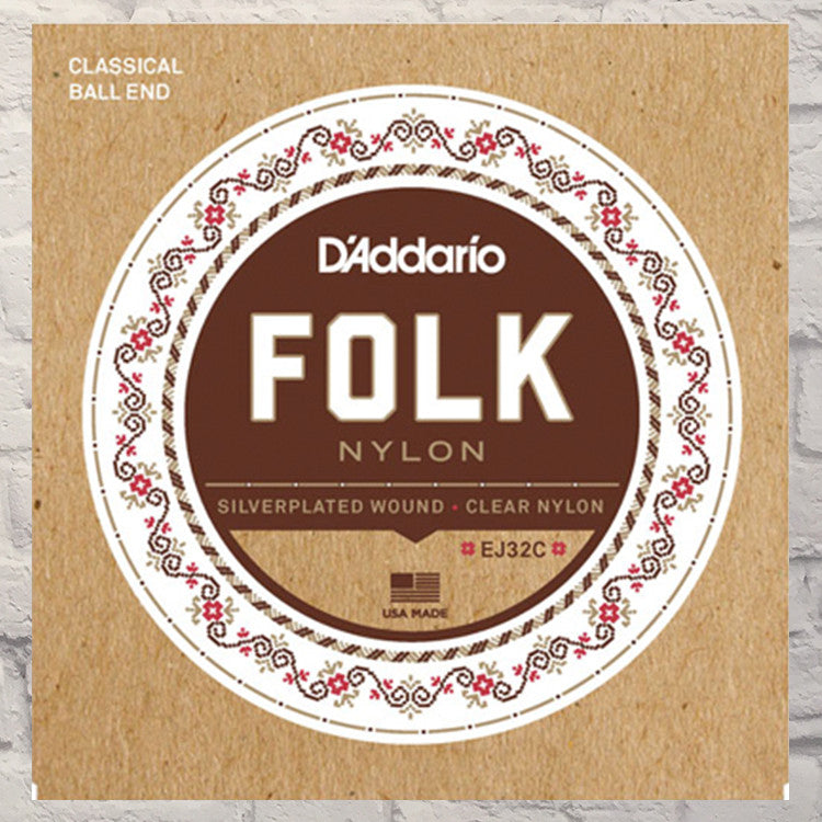 D'Addario EJ32C Folk Nylon Ball End Classical Guitar Strings 13-56