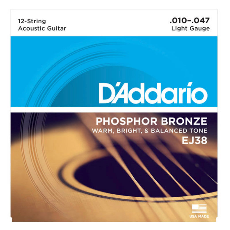 D'Addario EJ38 12-String Light Phosphor Bronze Acoustic Strings 10-47