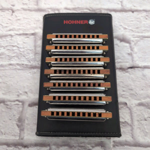 Hohner Blues Harps Harmonica Set - 7 Harmonicas w/ Leather Case
