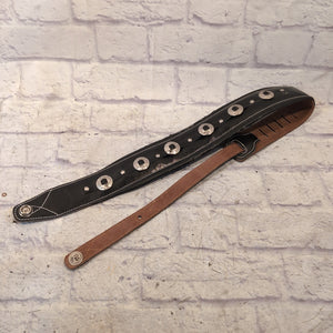 Walker & Williams C-44 Concho Double Padded Premium Black 3.5" Guitar Strap  w/ Dunlop Strap Locks