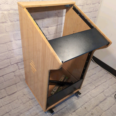 STBR-M11X12 DIY 12U Carbonized Bamboo Studio Rack w/ 11U Slant Mixer Top, 12-15U Casters for Recording Room