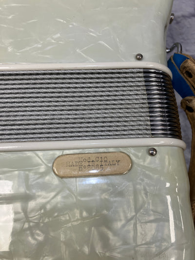 Vintage Italian Accordion Model C10 White with Blue Sparkle Keys