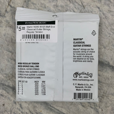 Martin M260 80/20 Ball End Classical Guitar Strings, Regular Tension