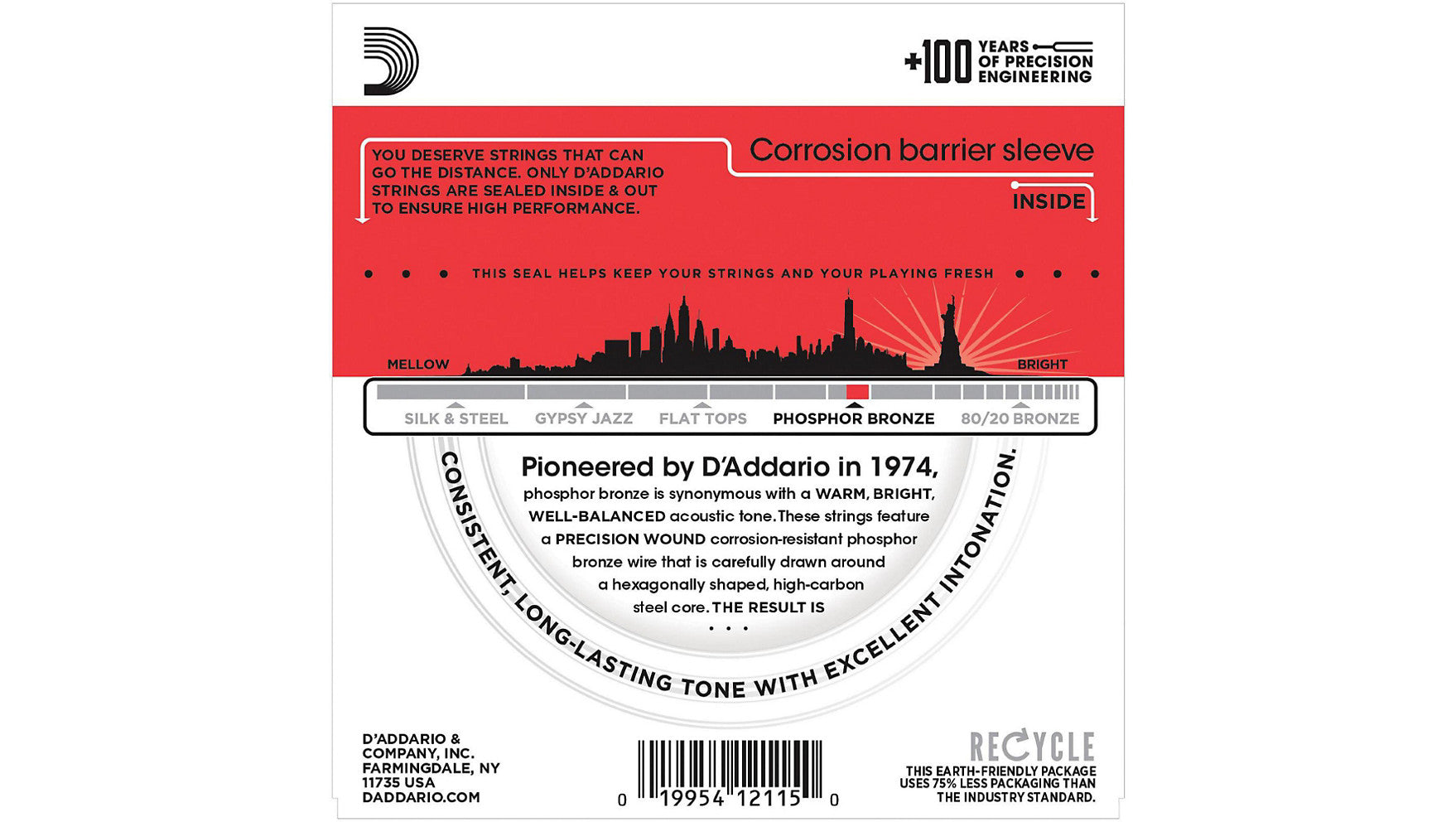 D'Addario EJ17 Medium Phosphor Bronze Acoustic Strings 13-56