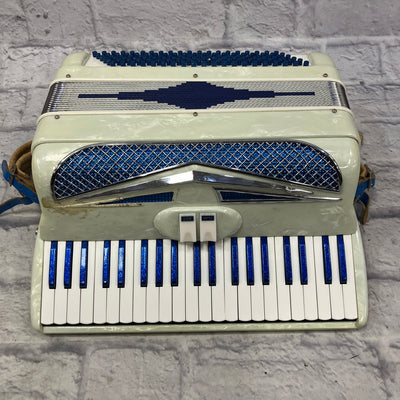 Vintage Italian Accordion Model C10 White with Blue Sparkle Keys