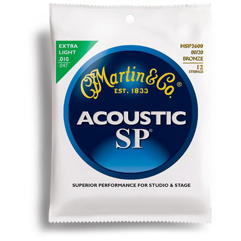 Martin MSP3600 SP 80/20 Bronze 12-String Acoustic Guitar Strings, Extra Light
