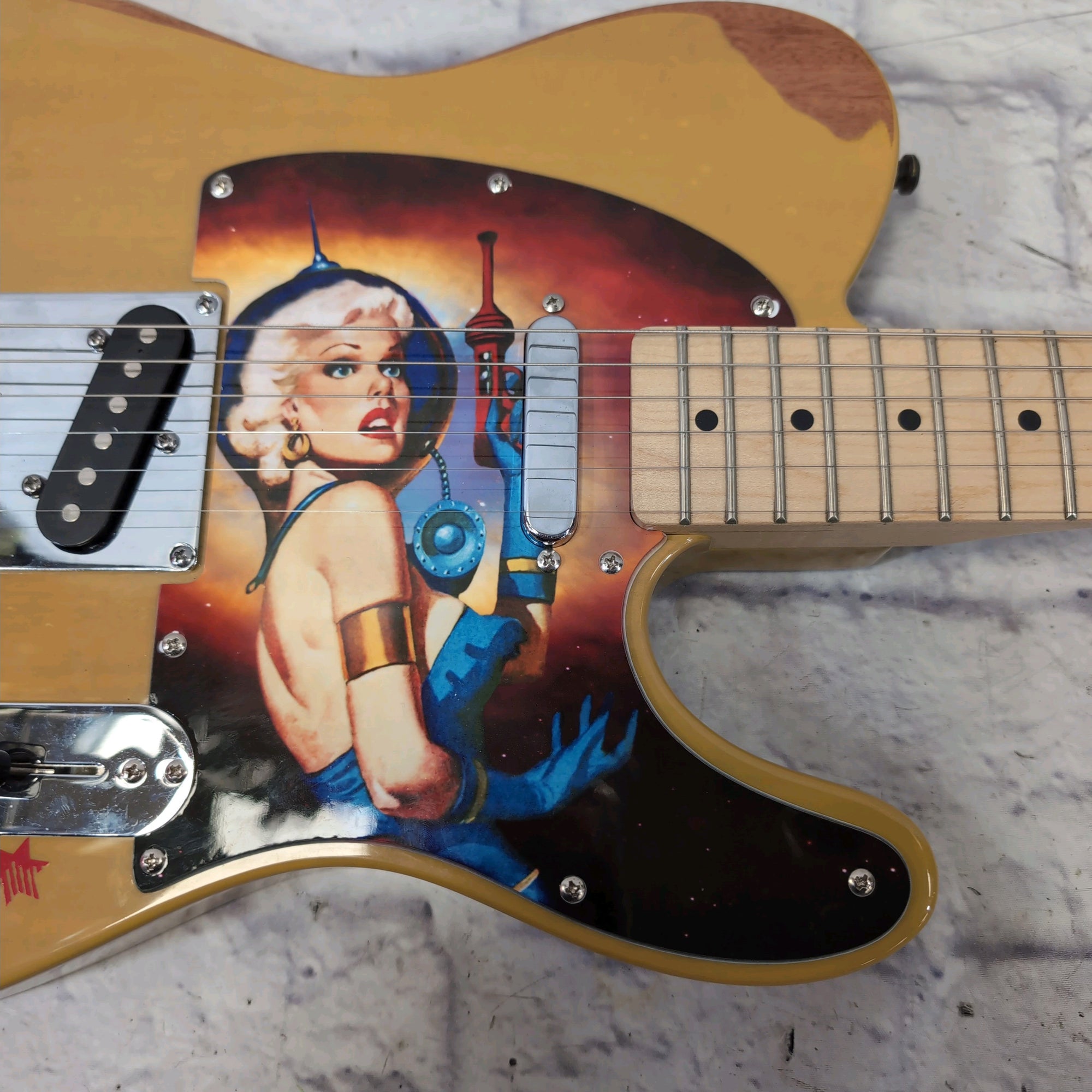 Squier Affinity Telecaster Electric Guitar Relic w/ 1950s Sci Fi Woman Pickguard