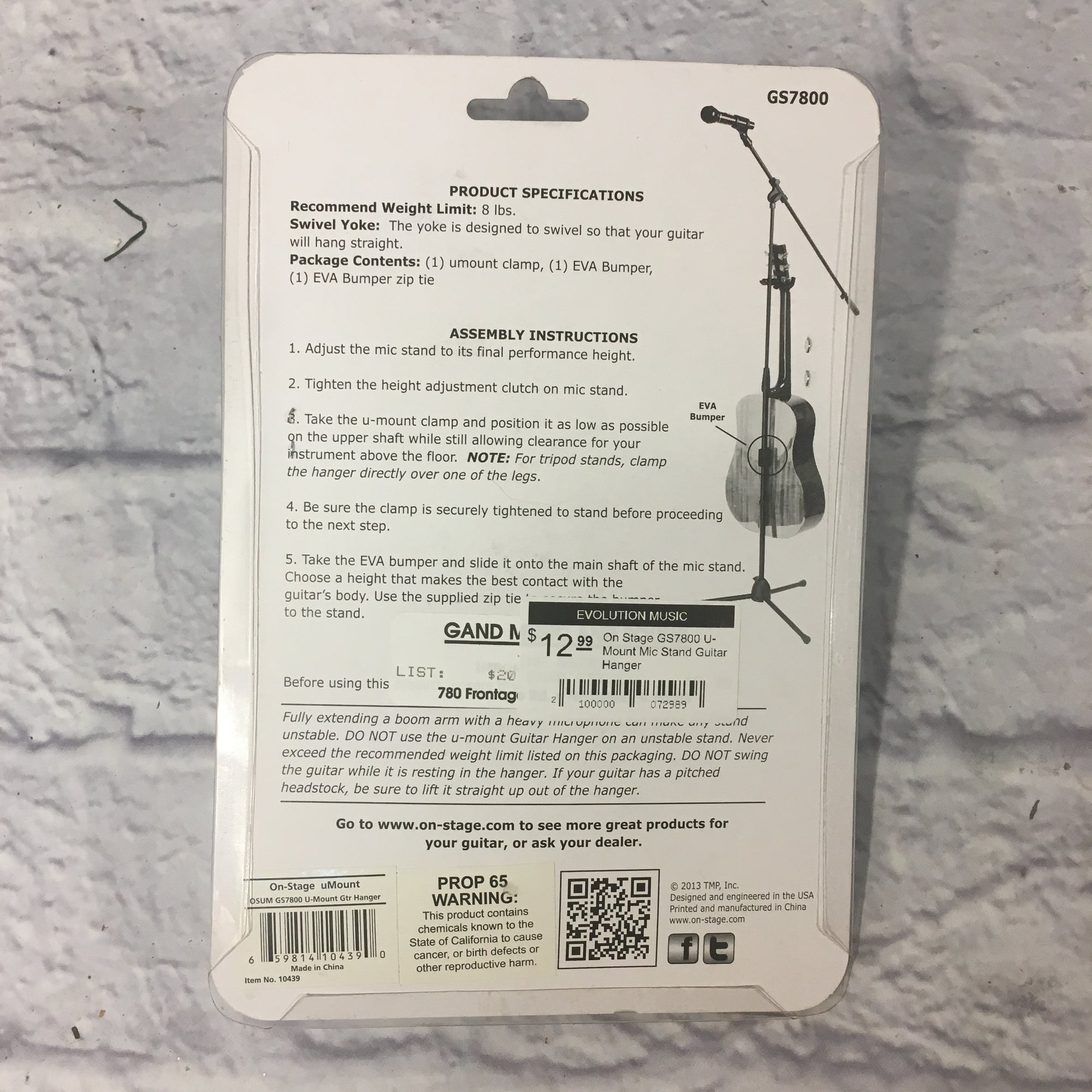 On Stage GS7800 U-Mount Mic Stand Guitar Hanger