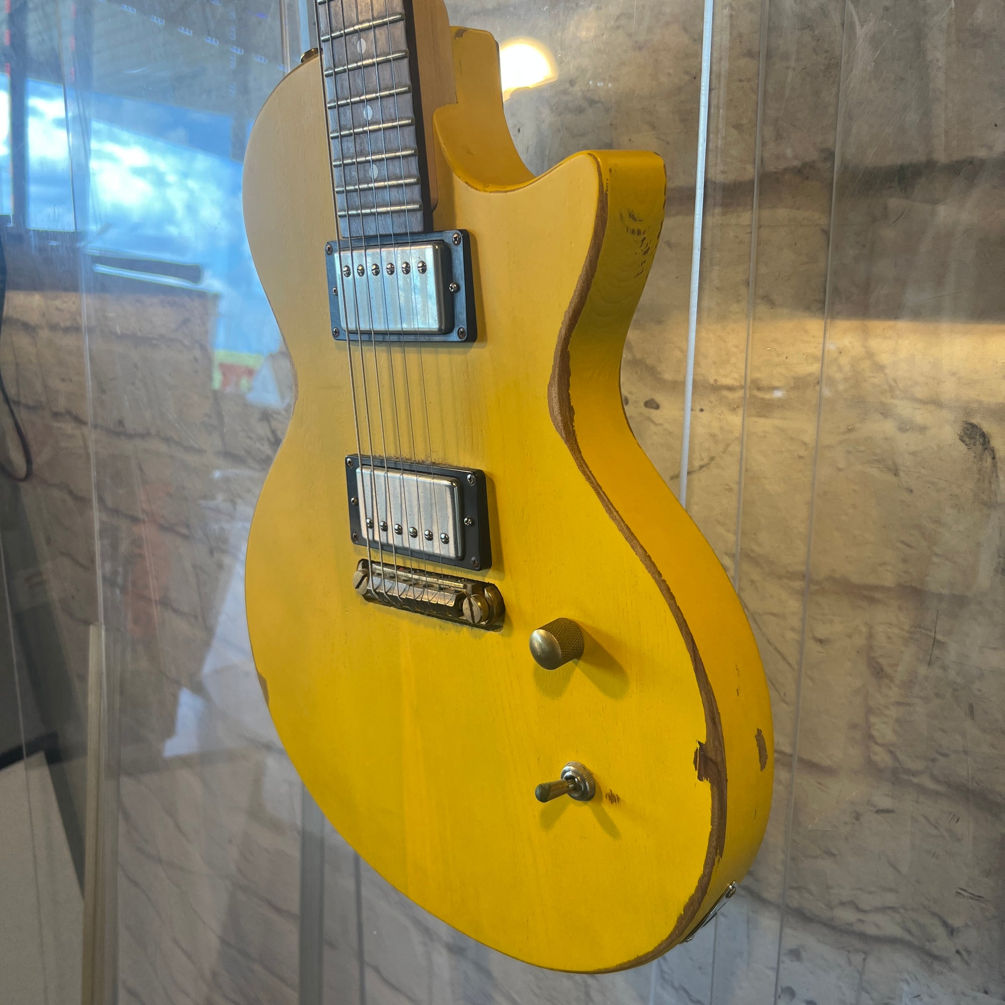Slick SL52 LP Style Distressed TV Yellow Electric Guitar