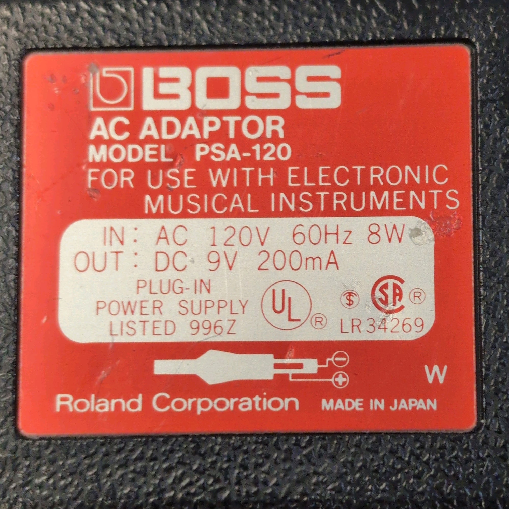 Boss PSA-120 9V DC Center Negative 200mA Power Supply