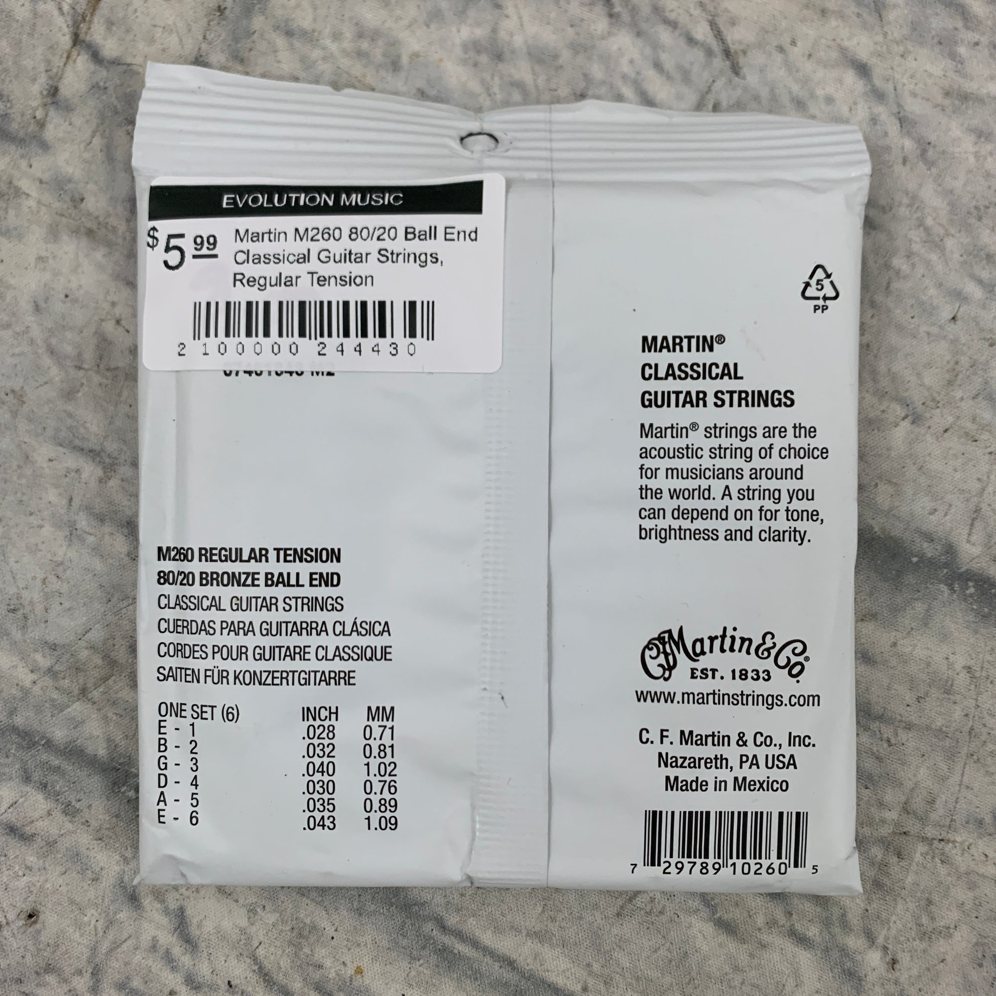 Martin M260 80/20 Ball End Classical Guitar Strings, Regular Tension
