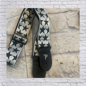 Perri's Leathers Silver with Black Stars Cotton Guitar Strap
