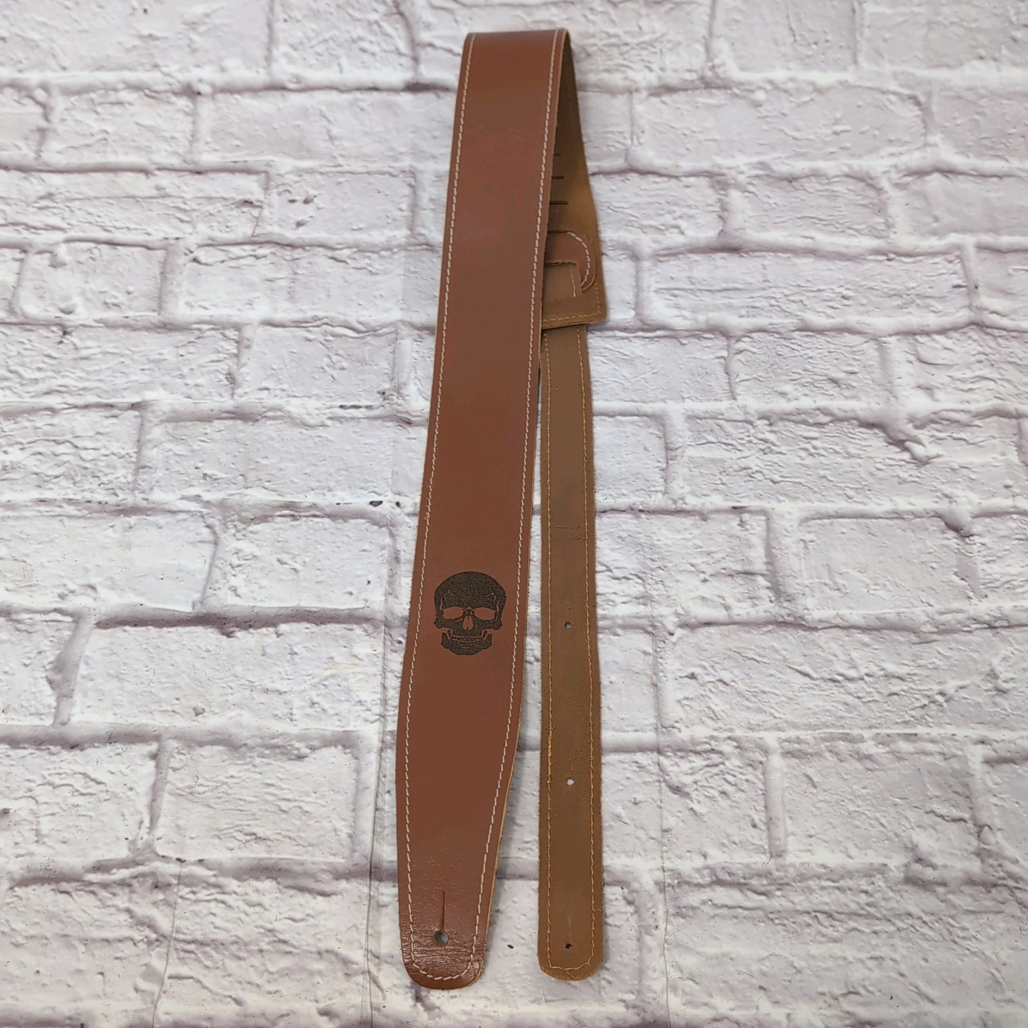 Ohana Colorado Brown Guitar Strap with Skull