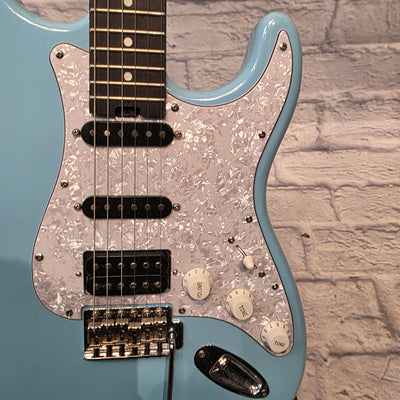 Fojill Strat Style - Full Size Mahogany - Baby Blue With Case Electric Guitar
