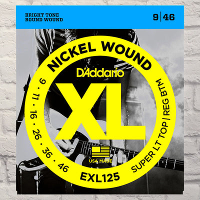 D'Addario EXL125 Super Light Top Regular Bottom Nickel Wound Electric Guitar Strings 9-46