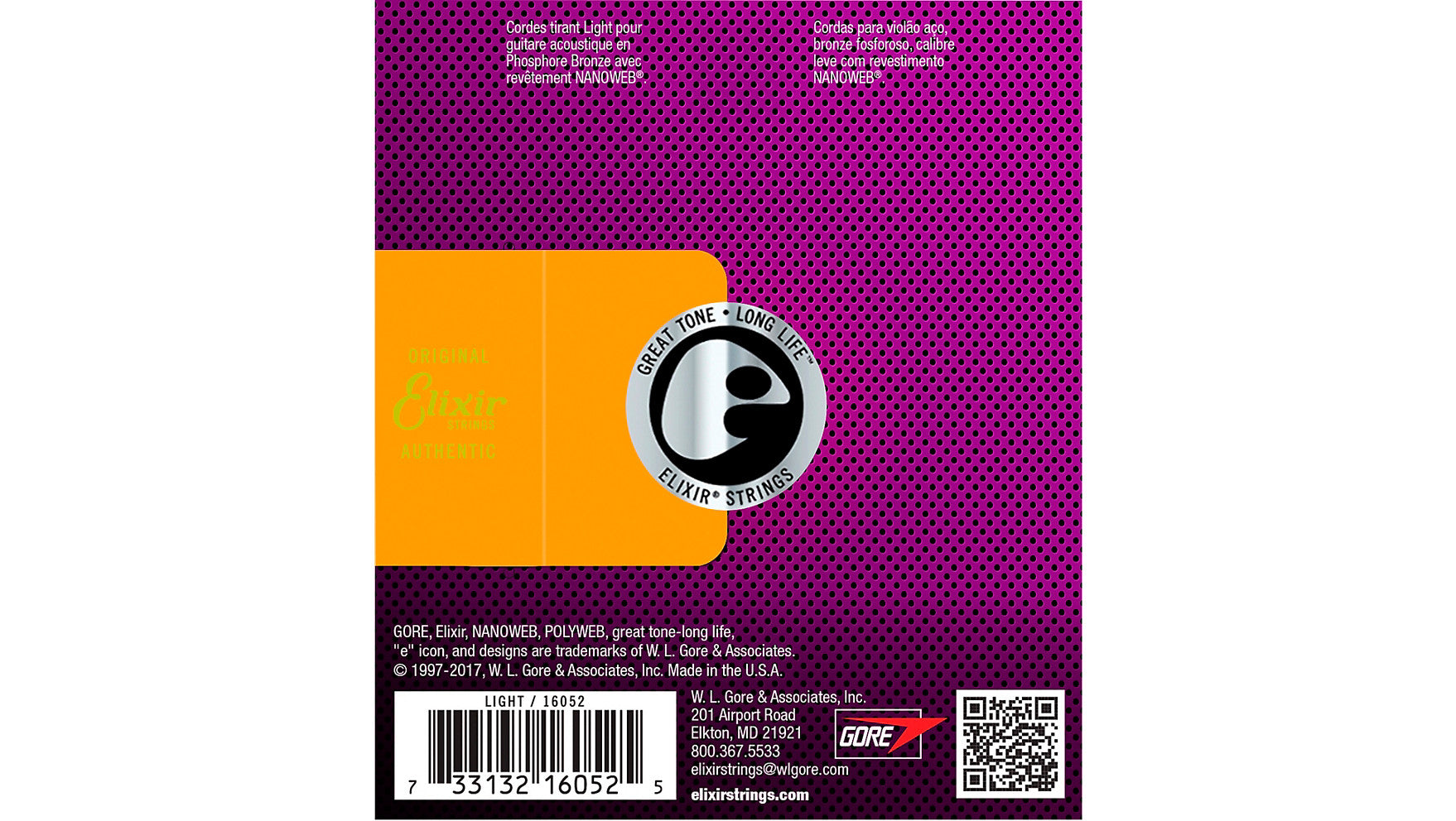 Elixir E16052 Nano Light Phosphor Bronze Acoustic Strings 12-53