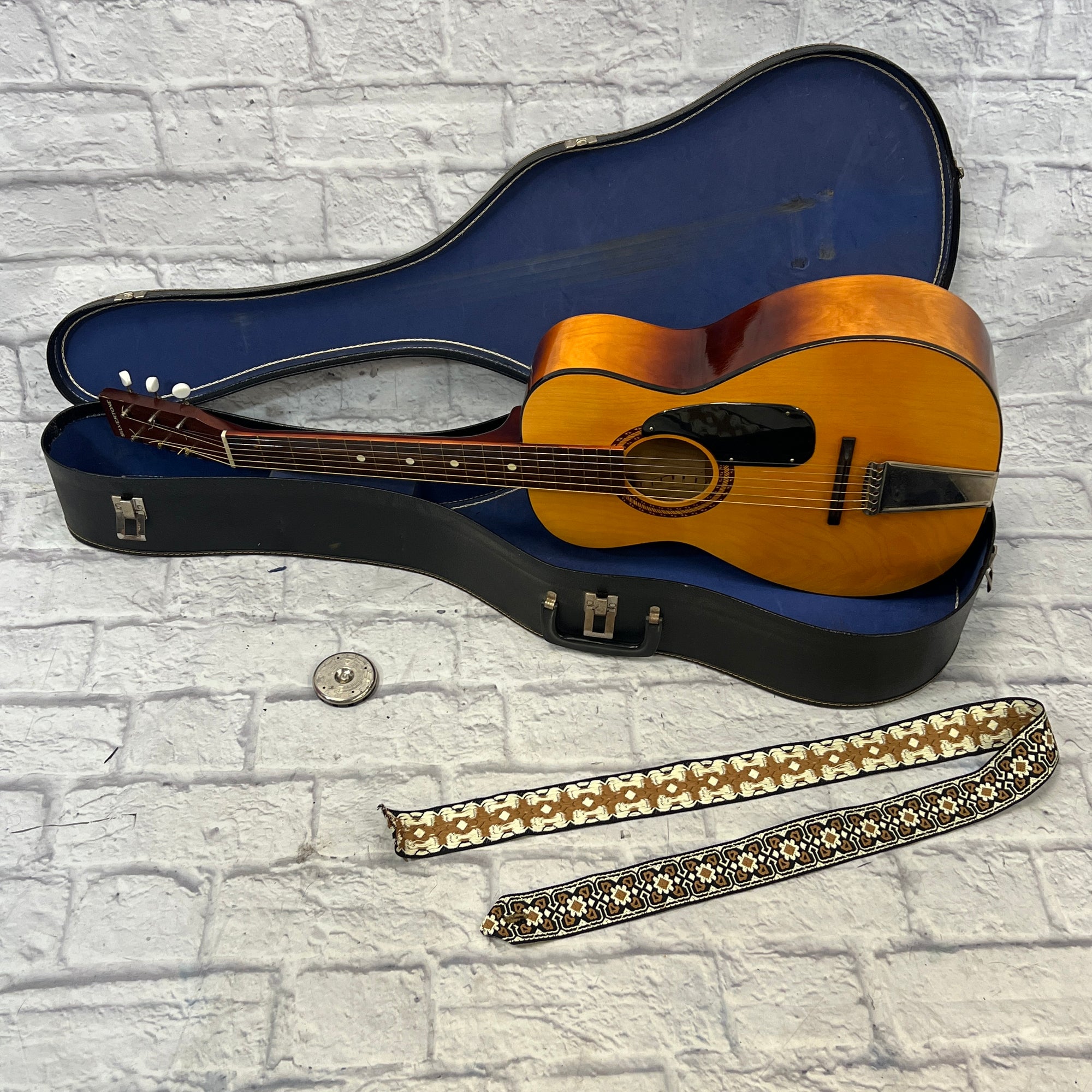 Airline Parlor Acoustic Guitar w/ Chipboard Case, Vintage Strap, and Vintage Tuner