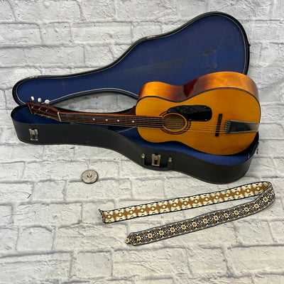 Airline Parlor Acoustic Guitar w/ Chipboard Case, Vintage Strap, and Vintage Tuner