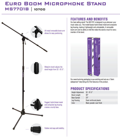 On-Stage MS7701 Euroboom Mic Stand (Black)