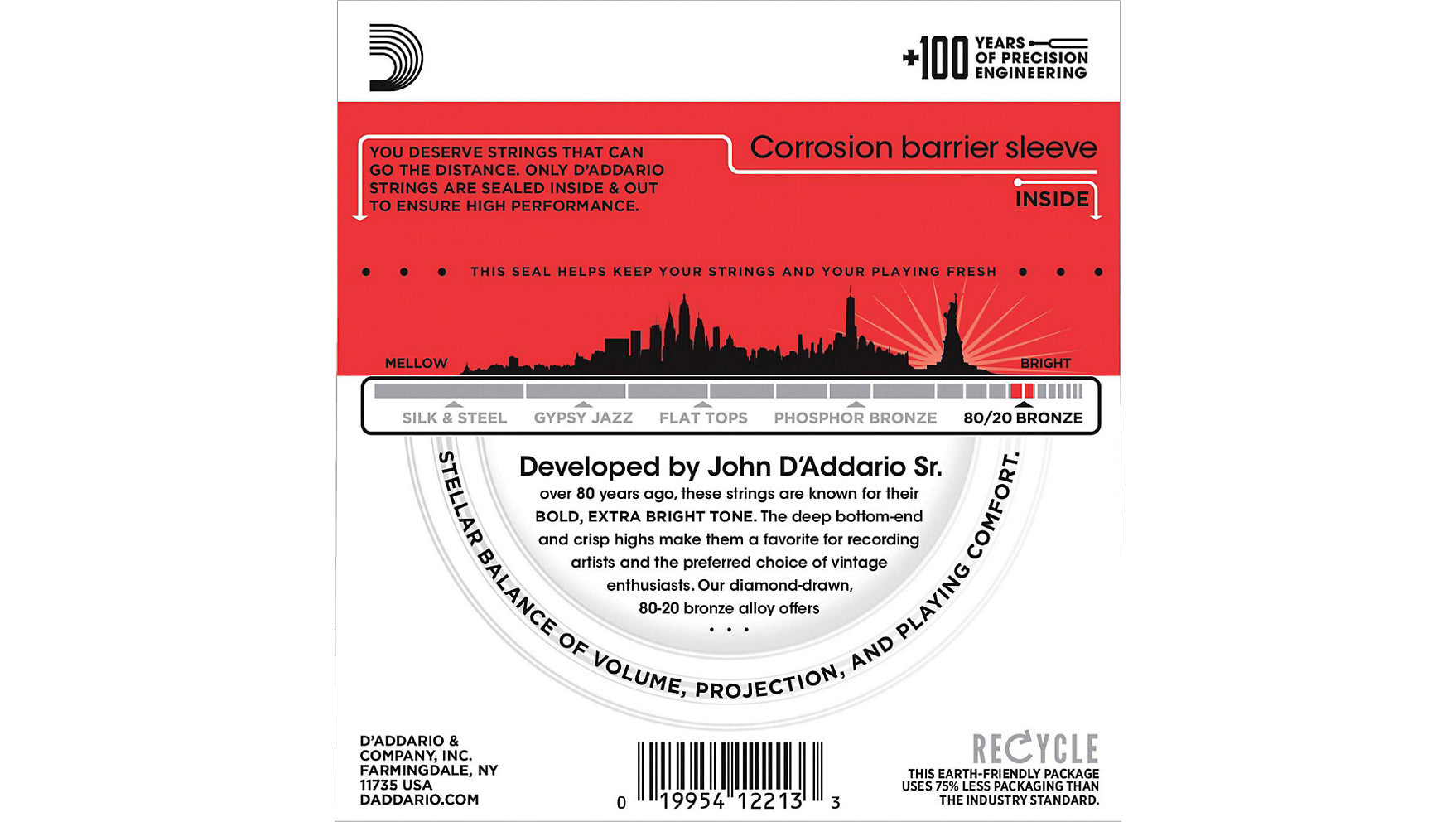 D'Addario EJ12 Medium 80/20 Bronze Acoustic Strings 13-56