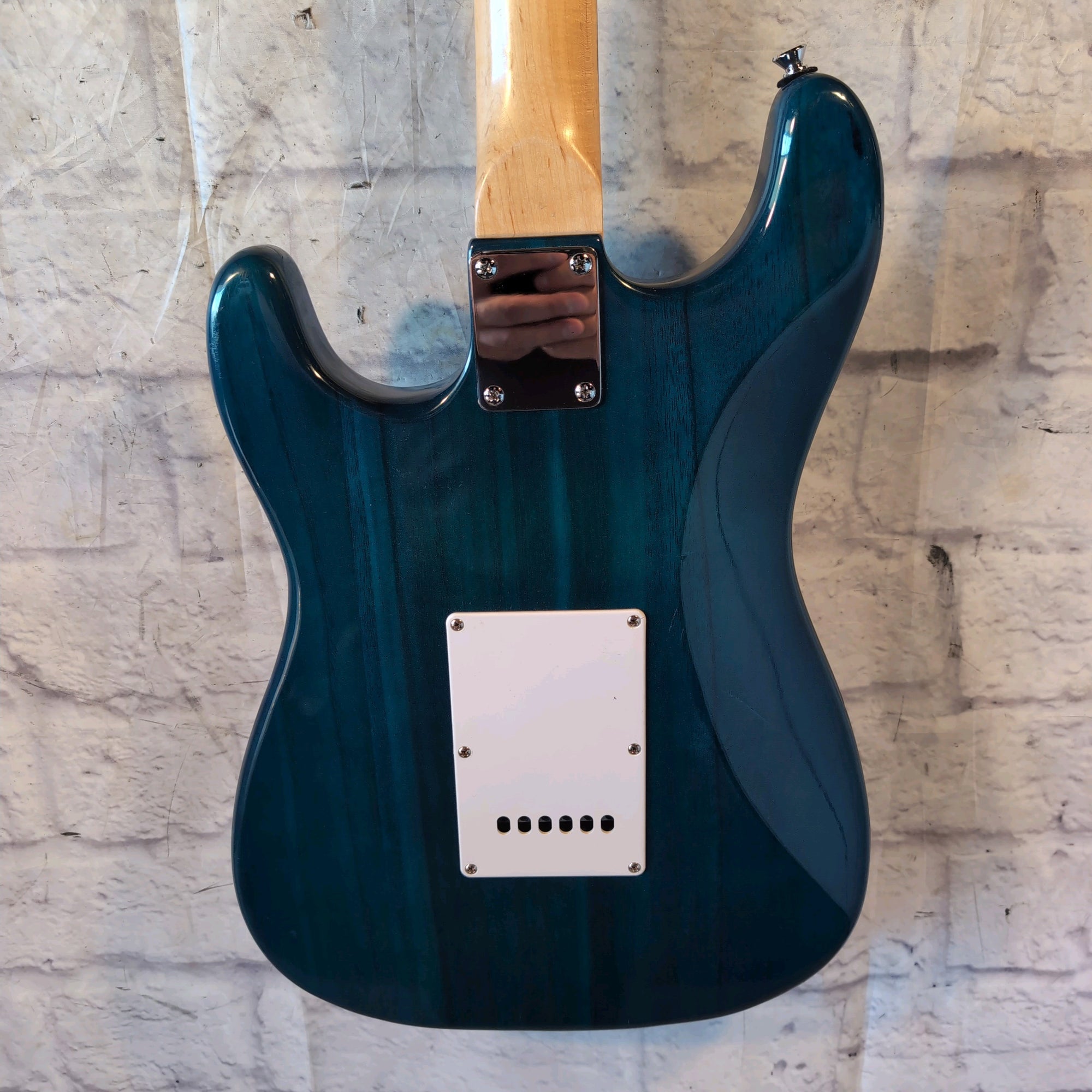 J Reynolds Transparent Teal Strat Style Electric Guitar