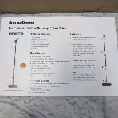 InnoGear MS250 Round Base Straight Microphone Stand Straight