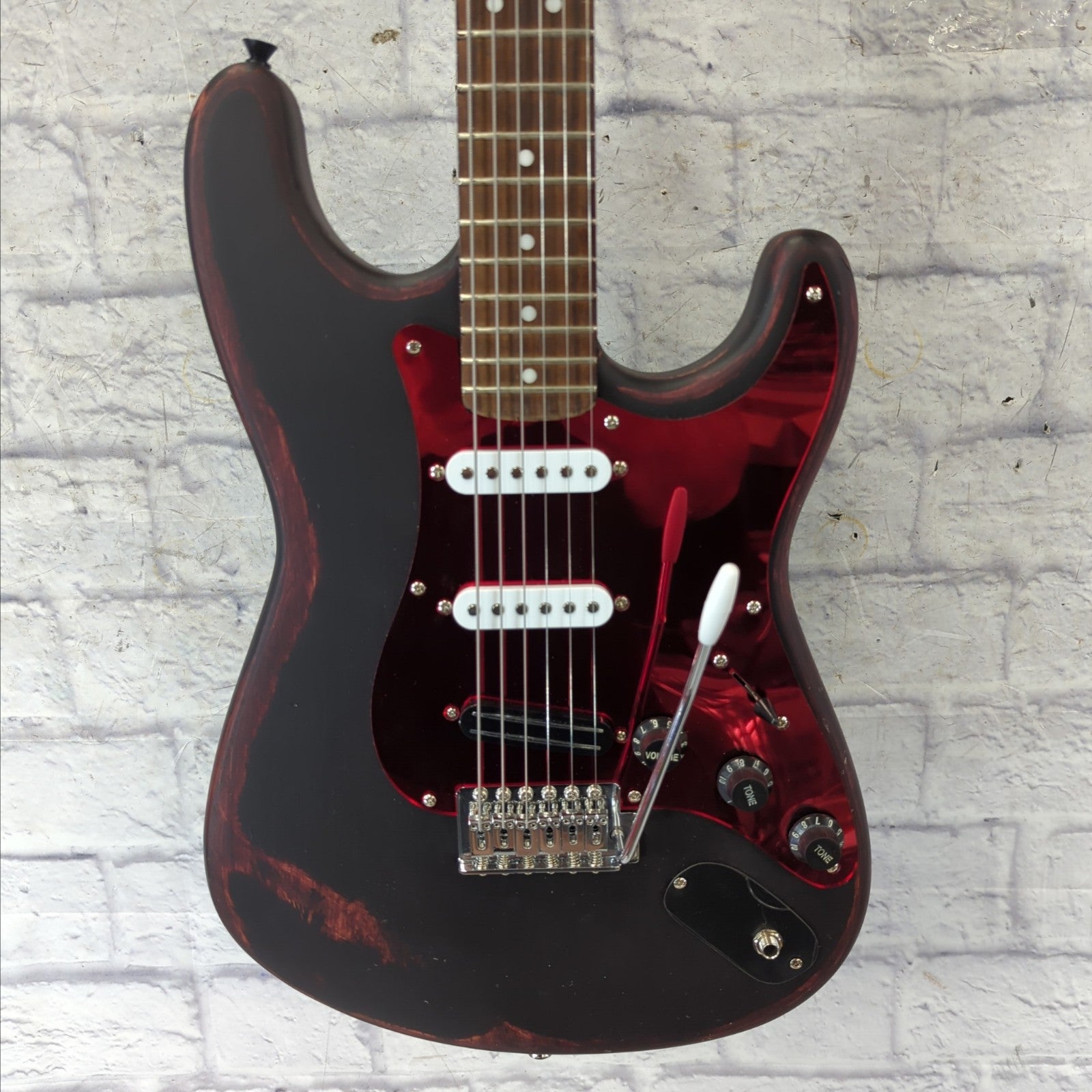 Unknown Stratocaster Style Solid Body Flat Black Over Red