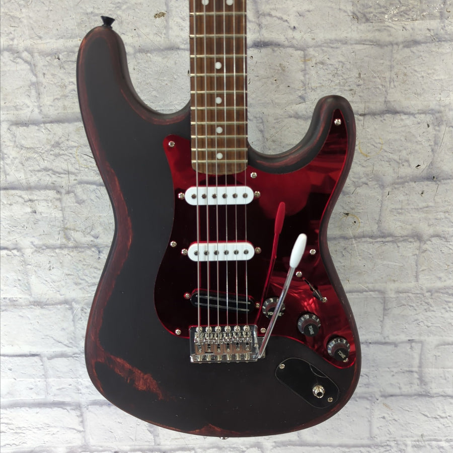 Unknown Stratocaster Style Solid Body Flat Black Over Red