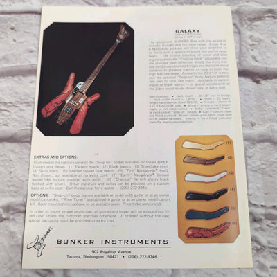 Bunker Electric Guitars and Basses 1978 Vintage Product Catalog