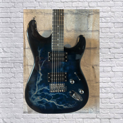 Unknown Strat Style Electric Guitar with Lightning Graphic