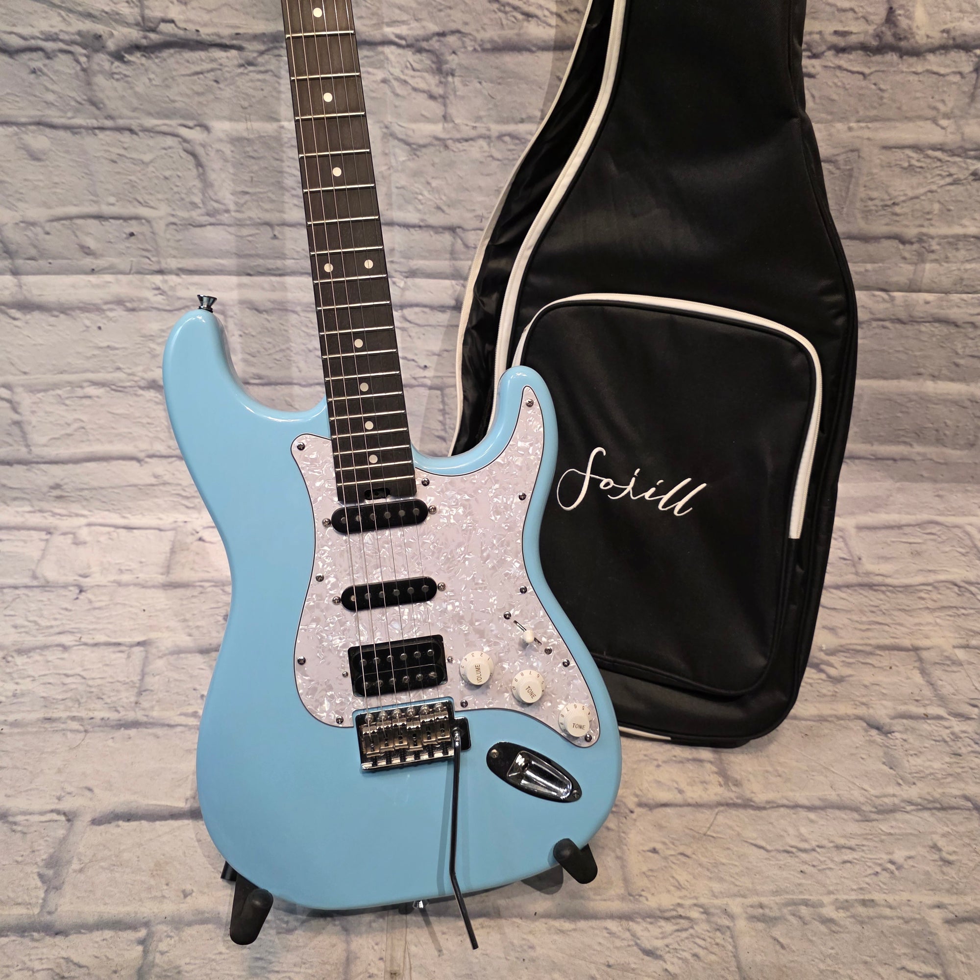 Fojill Strat Style - Full Size Mahogany - Baby Blue With Case Electric Guitar