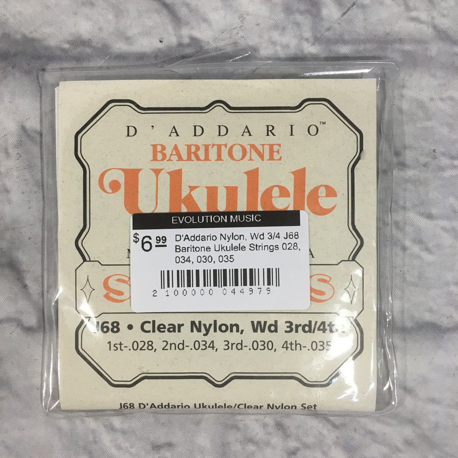 D'Addario Nylon, Wd 3/4 J68 Baritone Ukulele Strings 028, 034, 030, 035