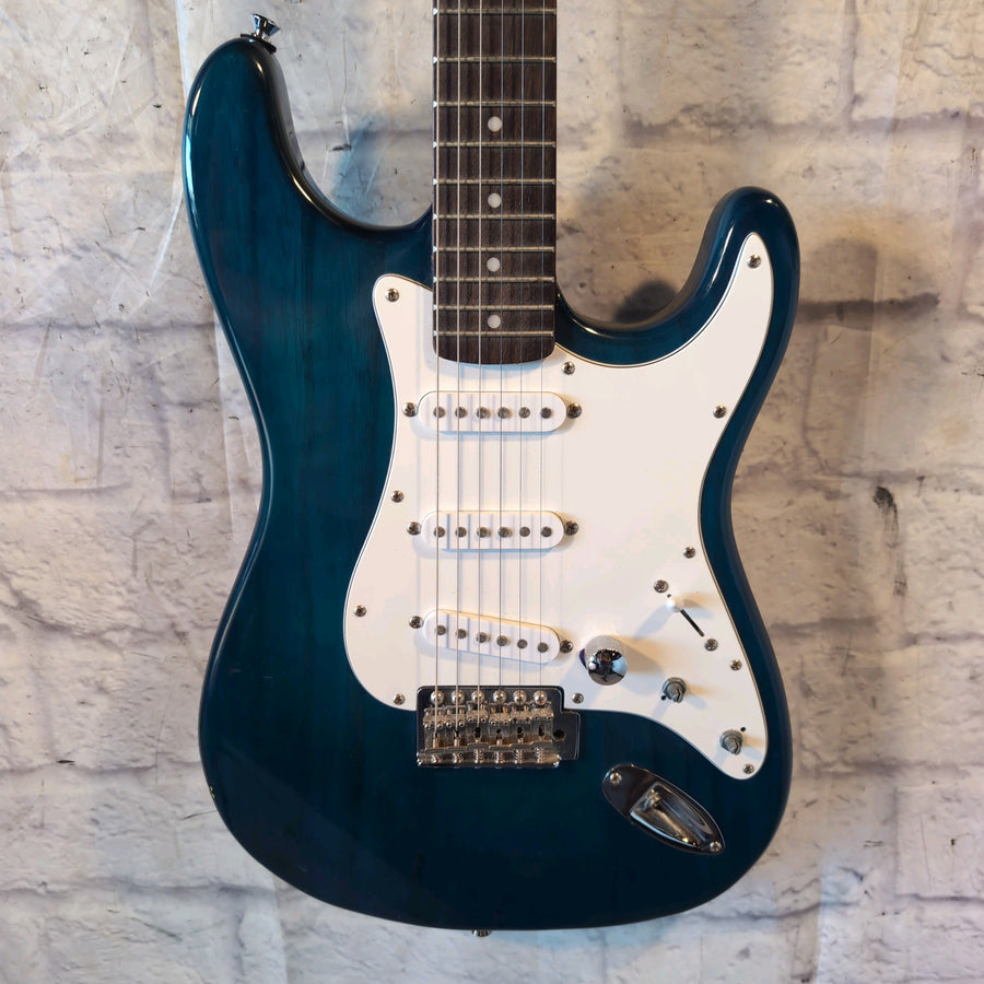 J Reynolds Transparent Teal Strat Style Electric Guitar